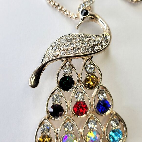 Colourful Peacock Long Pendant Necklace - Picture 3 of 8